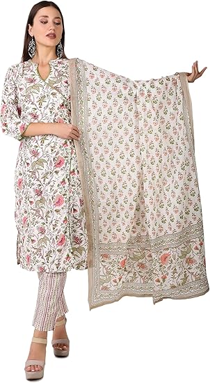 ladyline Ethnic Jaipur Printed Salwar Kameez - Angrakha Style Kurta Pants Set for Womens
